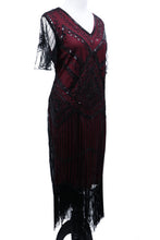 Load image into Gallery viewer, Burgundy Fringed Flapper Dress