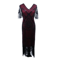 Load image into Gallery viewer, Burgundy Fringed Flapper Dress