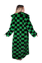 Load image into Gallery viewer, Faux Fur Long Checkered Coat - Green and Black
