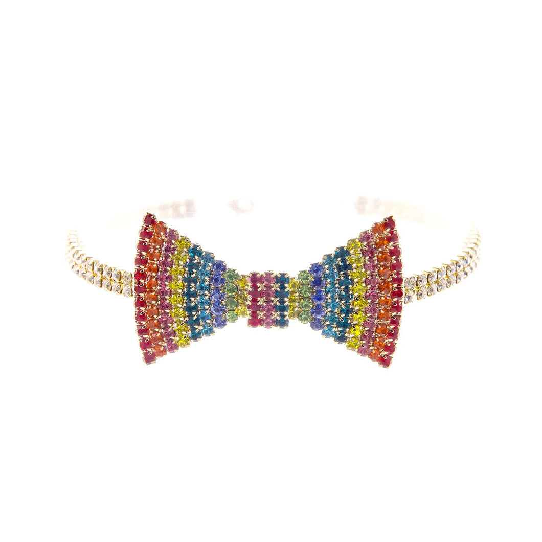 Gold and Rainbow Rhinestone Bow Tie Choker