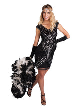 Load image into Gallery viewer, Short Black Flapper Dress with Sequin Pattern (&quot;Diamond Black&quot;)
