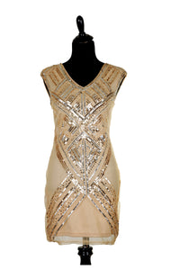 Short Gold Flapper Dress with Sequin Pattern ("Diamond Gold")