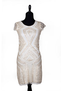 Short White Flapper Dress with Sequin Pattern ("Crystal White")