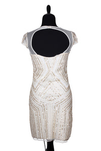 Short White Flapper Dress with Sequin Pattern ("Crystal White")