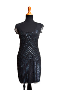 Short Black Flapper Dress with Sequin Pattern (Crystal Black) Short Black Flapper Dress with Sequin Pattern (Crystal Black)