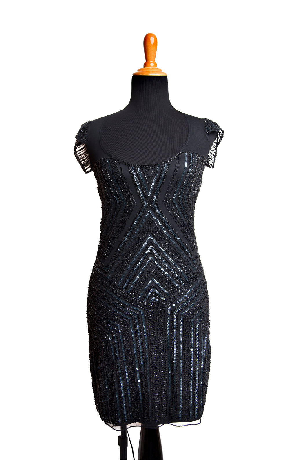 Short Black Flapper Dress with Sequin Pattern (