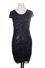 Load image into Gallery viewer, Short Navy Flapper Dress with Sequin Pattern (&quot;Crystal Navy&quot;)
