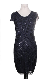 Short Navy Flapper Dress with Sequin Pattern ("Crystal Navy")