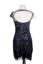 Load image into Gallery viewer, Short Navy Flapper Dress with Sequin Pattern (&quot;Crystal Navy&quot;)
