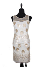 Load image into Gallery viewer, White and Gold Short Flapper Dress with Sequin Pattern (&quot;Orchard&quot;)
