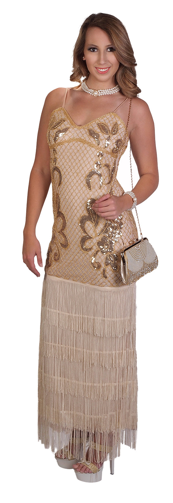 Gold Flapper Dress with Long Fringes (