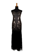 Load image into Gallery viewer, Black and Gold Flapper Dress with Sequin Pattern (&quot;Nightshade&quot;)
