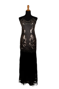 Black and Gold Flapper Dress with Sequin Pattern ("Nightshade")