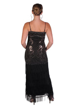 Load image into Gallery viewer, Black and Gold Flapper Dress with Sequin Pattern (&quot;Nightshade&quot;)
