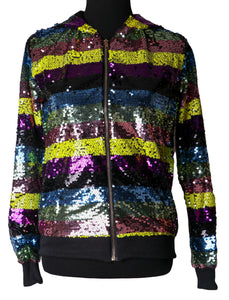 Multicolor Stripes Sequin Hoodie