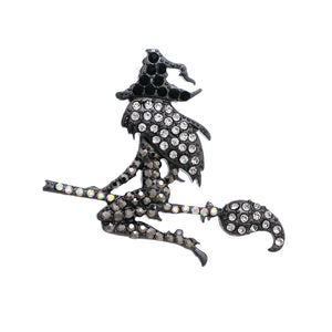 Witch on a Broomstick Rhinestone Pin