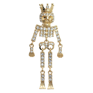 Golden Skeleton King Rhinestone Brooch