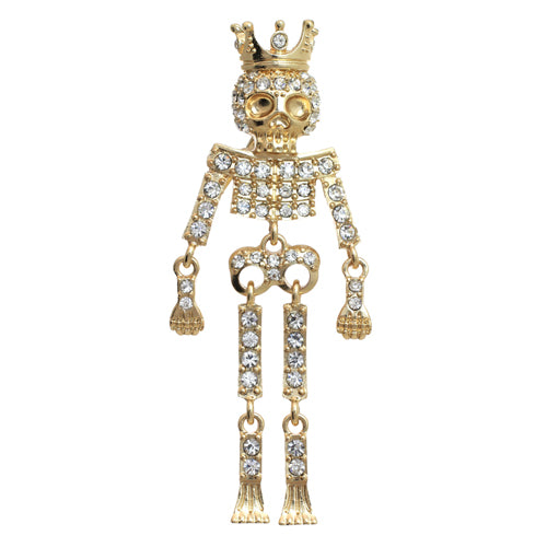 Golden Skeleton King Rhinestone Brooch