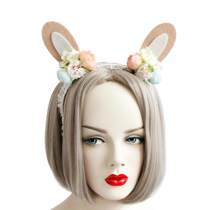 Bunny Ears Headband with Flowers