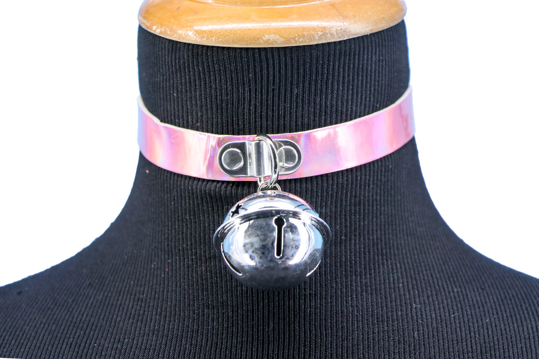 Pink Holographic Kitty Bell Choker