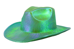 Holographic Space Cowboy Hat (Aqua Green)