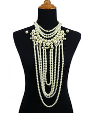 Load image into Gallery viewer, Multi Row Pearl Necklace Set With Earrings
