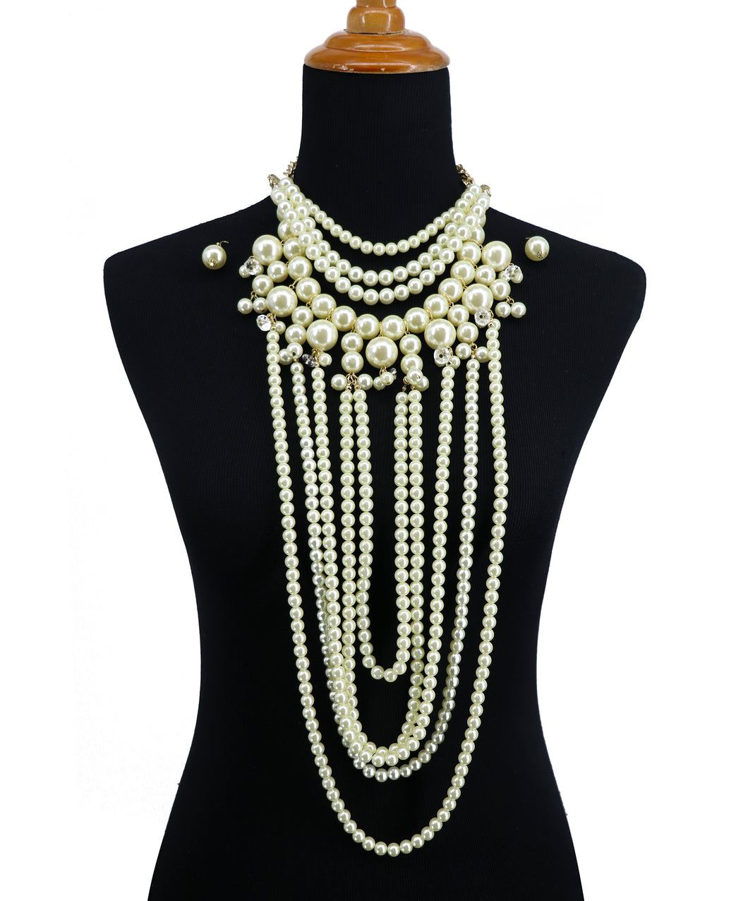 Multi Row Pearl Necklace Set With Earrings